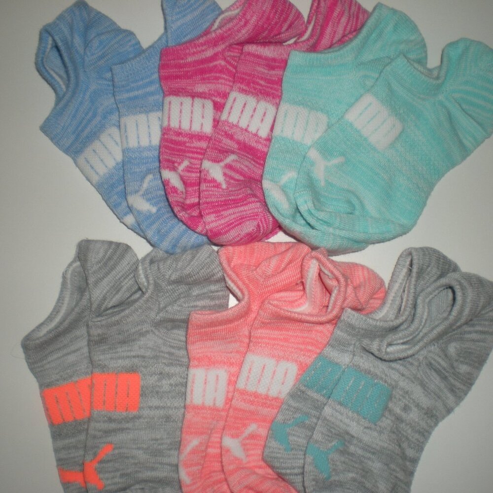 Puma No-Show Socks, 6 pairs, Small, Multicolor